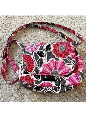 Vera Bradley Cherry Blossom Crossbody Bag Snap Mailbag Flap Gray Pink Floral